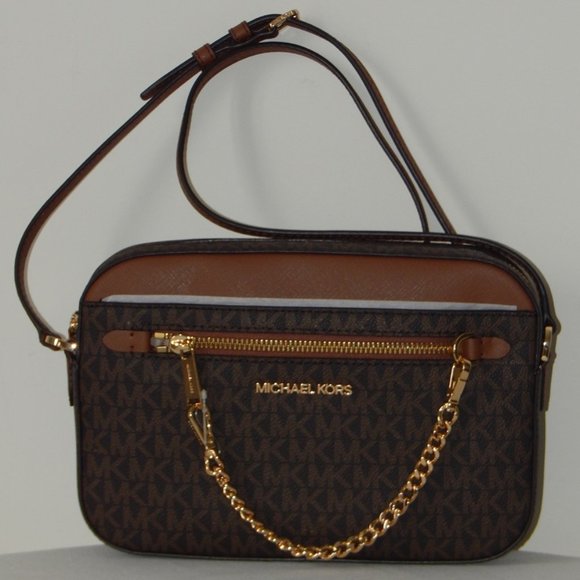 NWT $398 Michael Kors Jet Set Item MK Monogram LG EW Zip Chain XBody Bag Brown - Picture 3 of 11